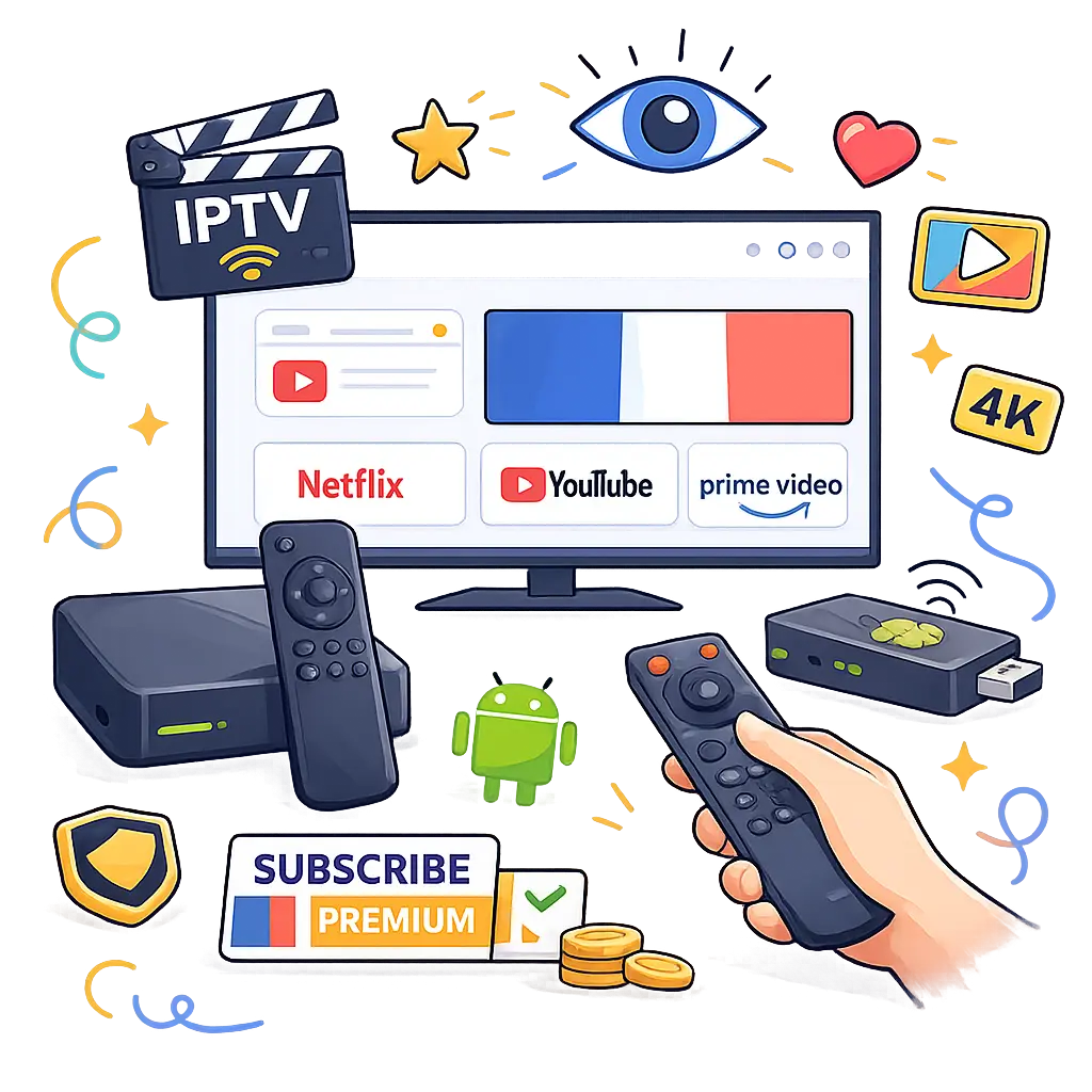 Comparatif IPTV boîtier en France avec box Android TV, téléviseur connecté et services de streaming premium