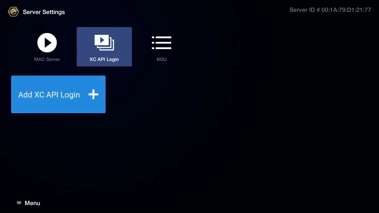 Installation IPTV sur BuzzTV – étape 2 : Sélectionnez XC API Login → Ajouter XC API Login