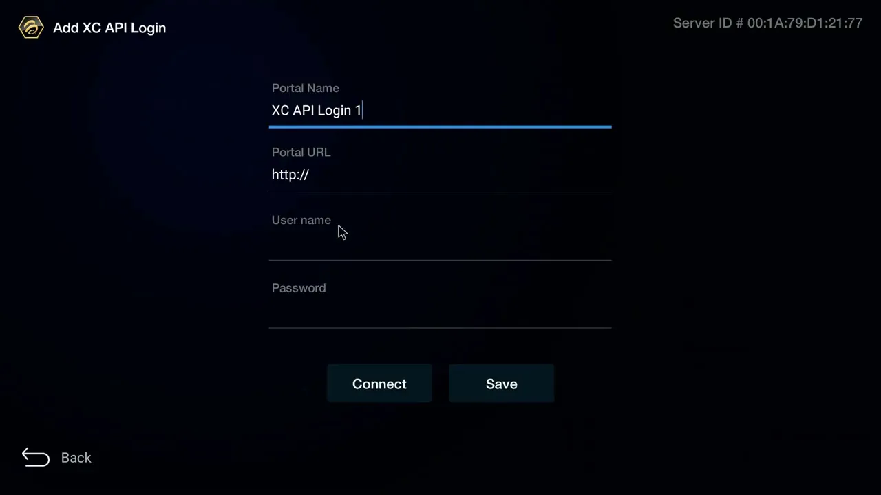 Installation IPTV sur BuzzTV – étape 3 : Renseignez votre configuration :• Nom du portail : Au choix• URL du portail : Votre URL serveur