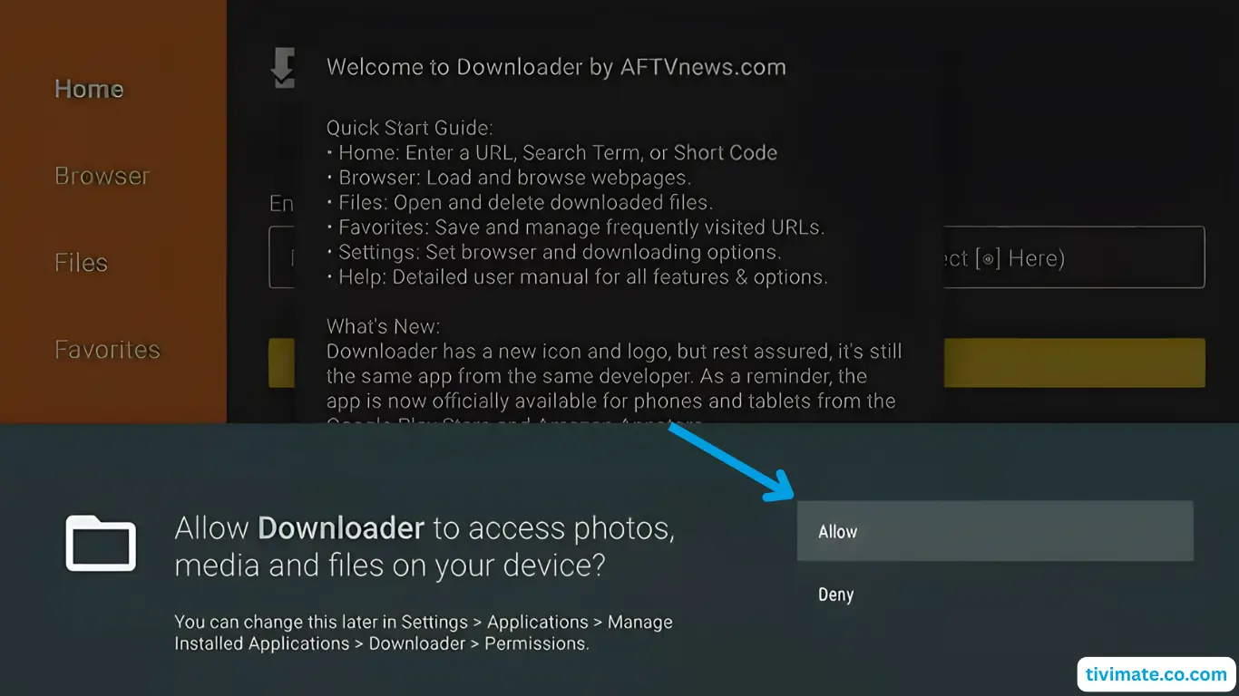 Installation IPTV sur Fire TV Stick – étape 15 : Appuyez sur Autoriser pour accorder l'accès aux fichiers