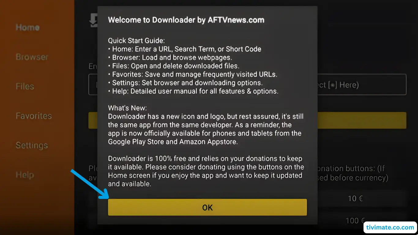 Installation IPTV sur Fire TV Stick – étape 16 : Fermez le message de bienvenue (appuyez sur OK)