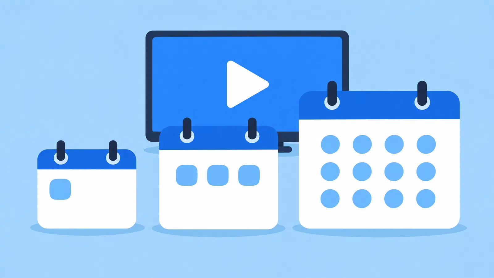 Illustration des abonnements IPTV France mensuel, trimestriel et annuel avec trois cartes calendrier devant un téléviseur